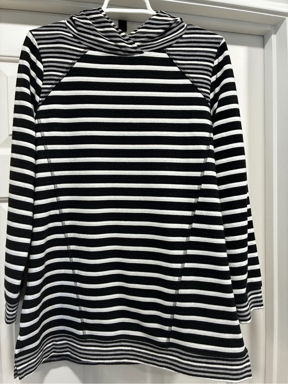Chico's Black and White Striped Hooded Pullover